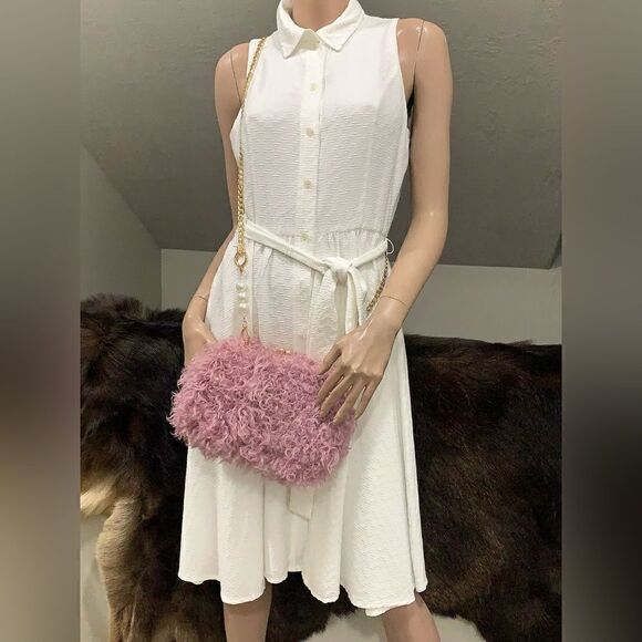 Handmade Genuine Curly Shearling Kisslock Clutch/Shoulder Bag/Crossbody - Picture 10 of 16